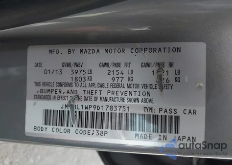 2013 Mazda Mazda3 I Grand Touring из США, поврежденный, VIN JM1BL1WP9D1783751
